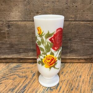 🌹 Vintage Milk Glass Pedestal Espresso Mug with Rose Design